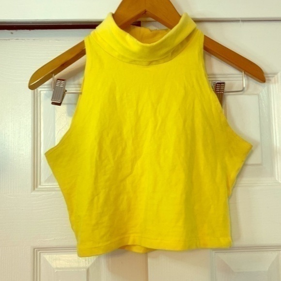 American Apparel Yellow Turtle Neck Crop Top Small - Picture 1 of 5